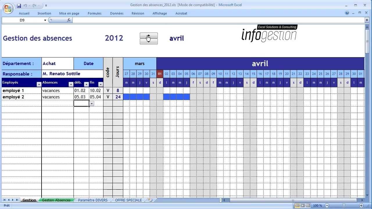 modele planning de presence excel