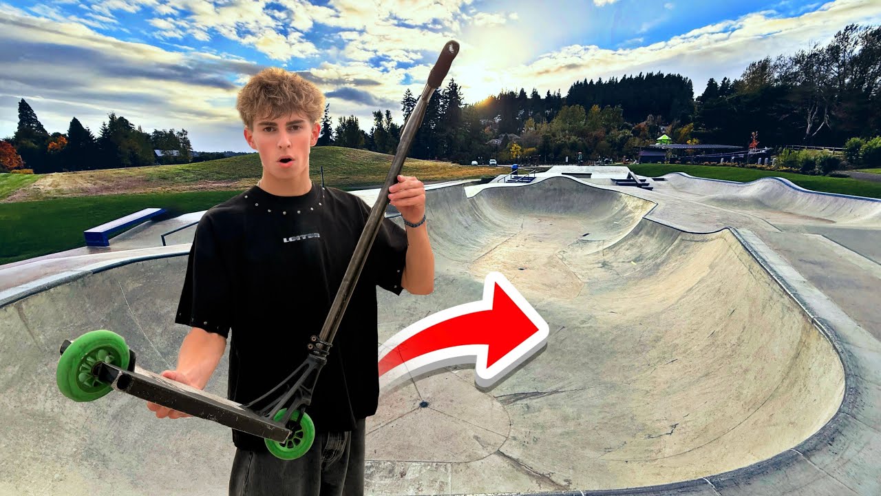 Профессиональный скутерист отправляется в скейт-парк!