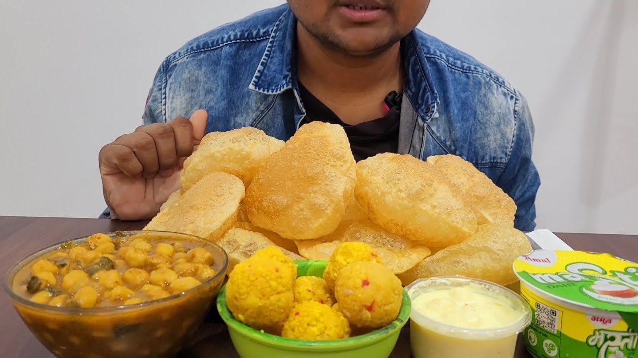 EATING CHHOLE PURI RAS MALAI BOONDI LADOO AND AMUL MASTI DAHI
