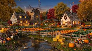 Cozy Autumn Pumpkin Farm Ambience🍂 Windmill, Pumpkin Patch, Falling Leaves & Relaxing Nature Sounds