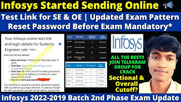 Infosys Start Sending Test Link for SE & OE Exam! New* Exam Pattern! Reset Password! SE & OE Cutoff?