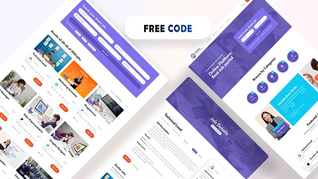 Portal Jobs Website using HTML CSS & Javascript | Landing Page - YouTube