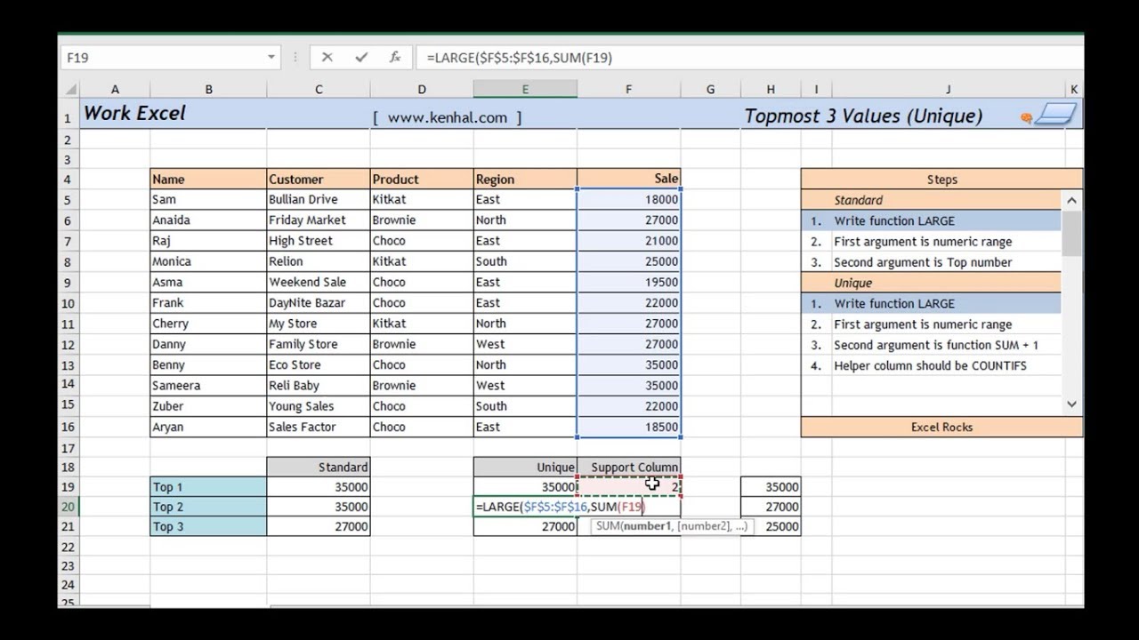 Top 3 Unique Values in Excel - Work XL - YouTube