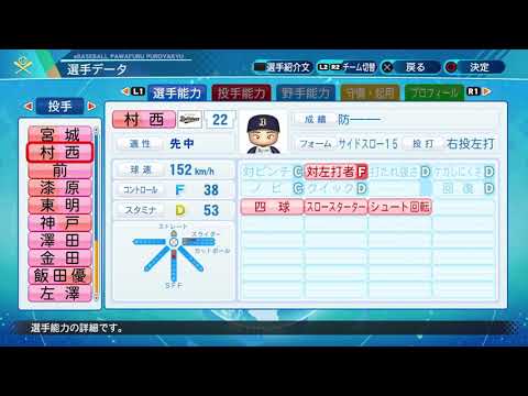 【パワプロ2020選手能力】オリックス 22 村西良太投手