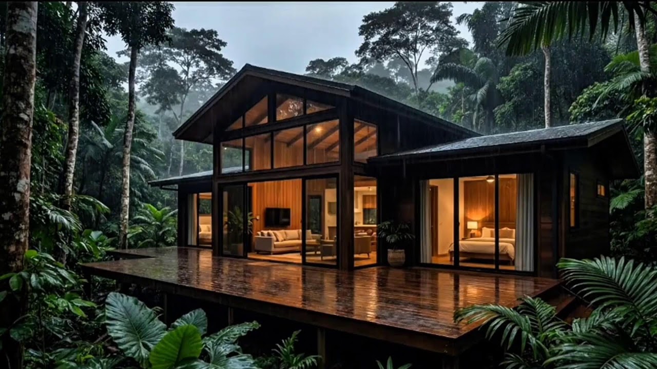 Deep Tropical Rain ASMR 🌧️ | Modern Cabin in the Rainforest | No Thunder, Pure Relaxation
