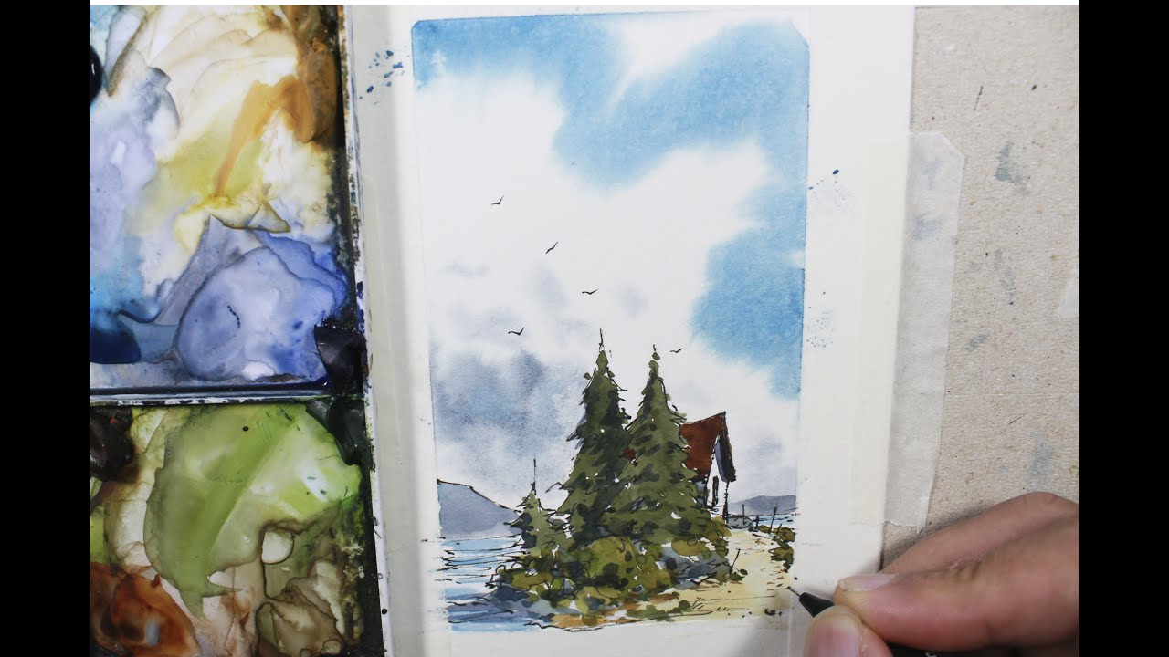 Line and wash in Full real time Drawing Crooked lines Watercolor By Nil ...