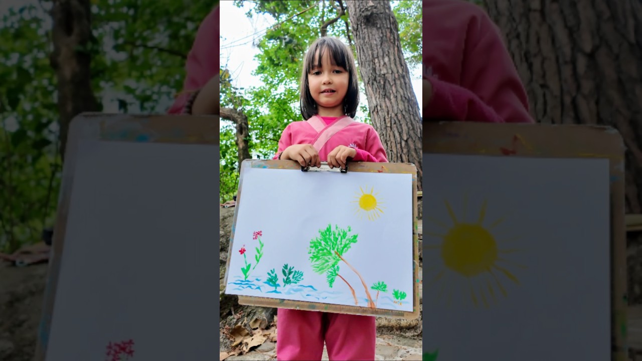 6-Year-Old Artist Mia Mai Creates a Beautiful Nature Painting Artwork | Easy Acrylic Art for Kids