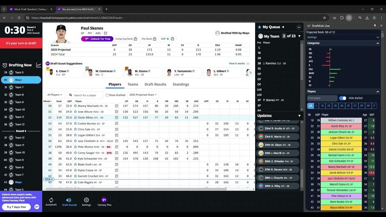 Testing DraftKick Live in a 2025 Yahoo Fantasy Baseball draft room