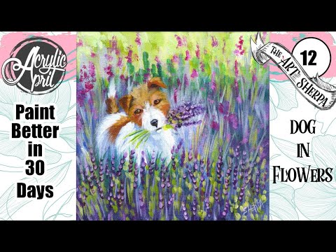 Fluffy Dog in lavender  Easy Acrylic Tutorial Step by Step Day 12   #AcrylicApril2022