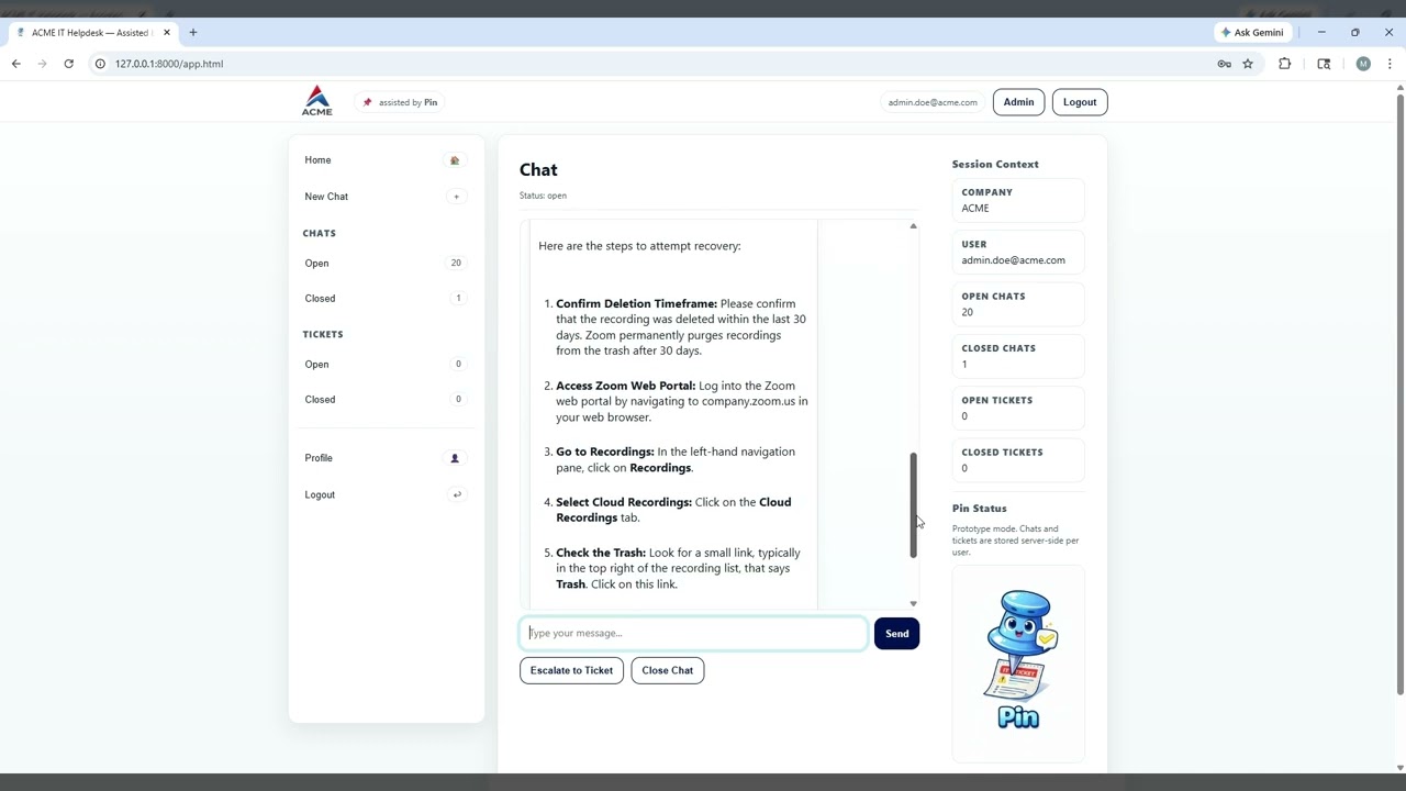 Pin AI Assistant Demo.