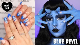 Easy At Home Halloween Nail Art with Gel Polish | Blue Devil Inspired Nail Tutorial | ad