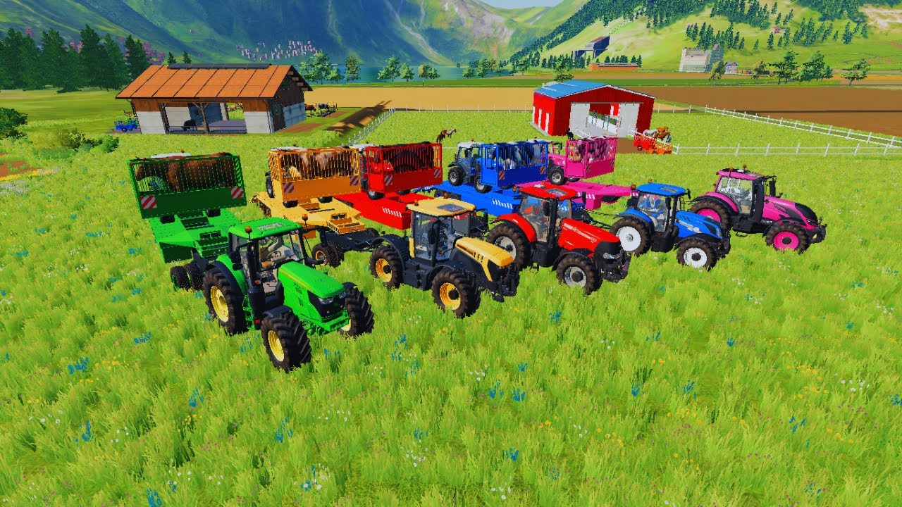 LOAD AND TRANSPORT COWS WITH COLORED TRACTORS TRACTORS OF COLORS