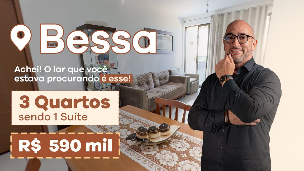 Apartamento AMPLO no BESSA: 3 quartos, 75m2 R$ 590 mil | João Pessoa Paraíba