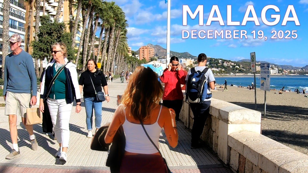 Sunny Malaga December 2025 Beach Promenade Costa del Sol Spain