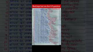 🔥 "Handwritten India GK: One-Liner Master Notes 📚✍️" #youtubeshorts #handwrittennotes