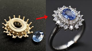 membuat desain perhiasan klasik - cincin safir biru khusus untuk wanita