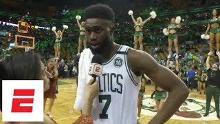 jaylen brown after game 5 we played one of the best defensive games weve played all year espn