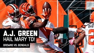 A.J. Green Makes Incredible One-Handed Juggling Hail Mary TD Catch! | Browns vs. Bengals | NFL