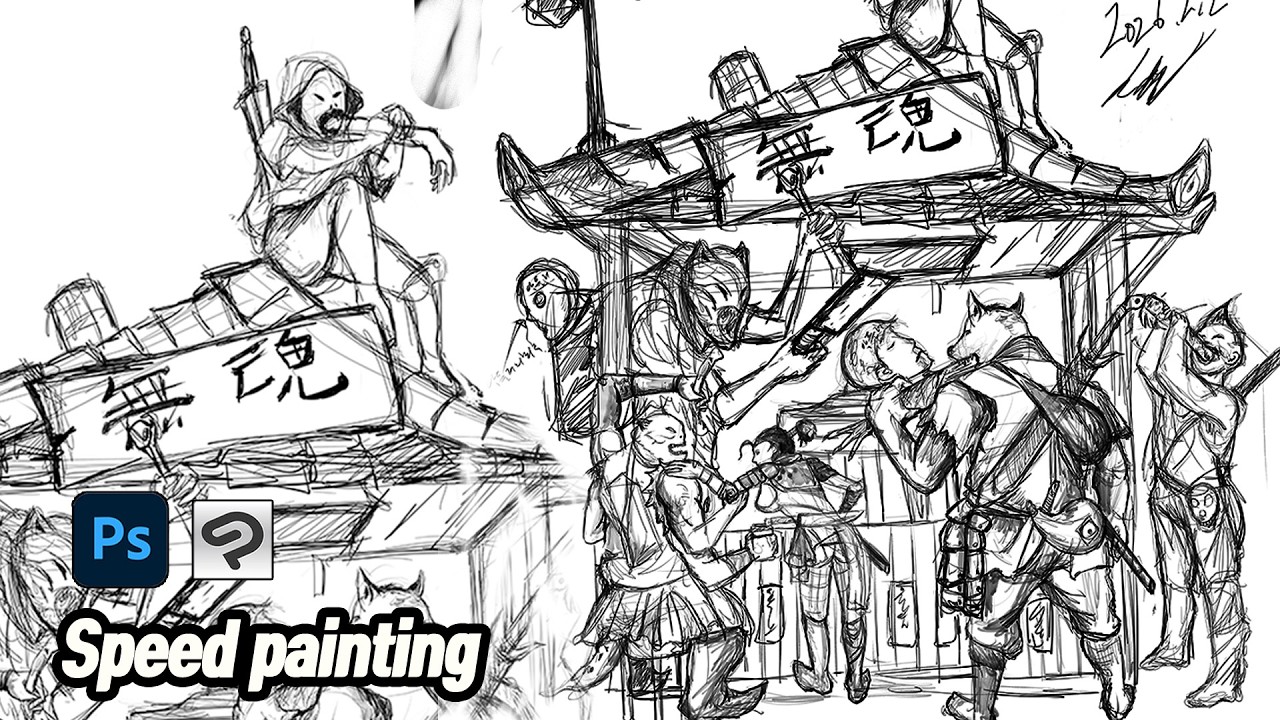 무혼: 괴물들의 조용한 주점, 내 스타일로 그리기 (참고 김정기 작가님) | MUHON: The Silent Tavern of Monsters (Kim Jung Gi Style)