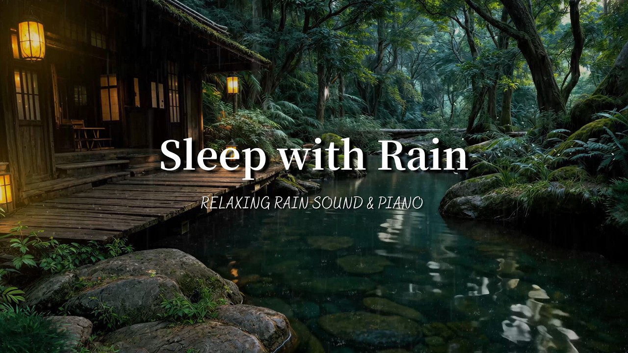 Deep Sleep Piano Music & Gentle Rain Sounds | Forest Cabin Night for Relaxation, Calm