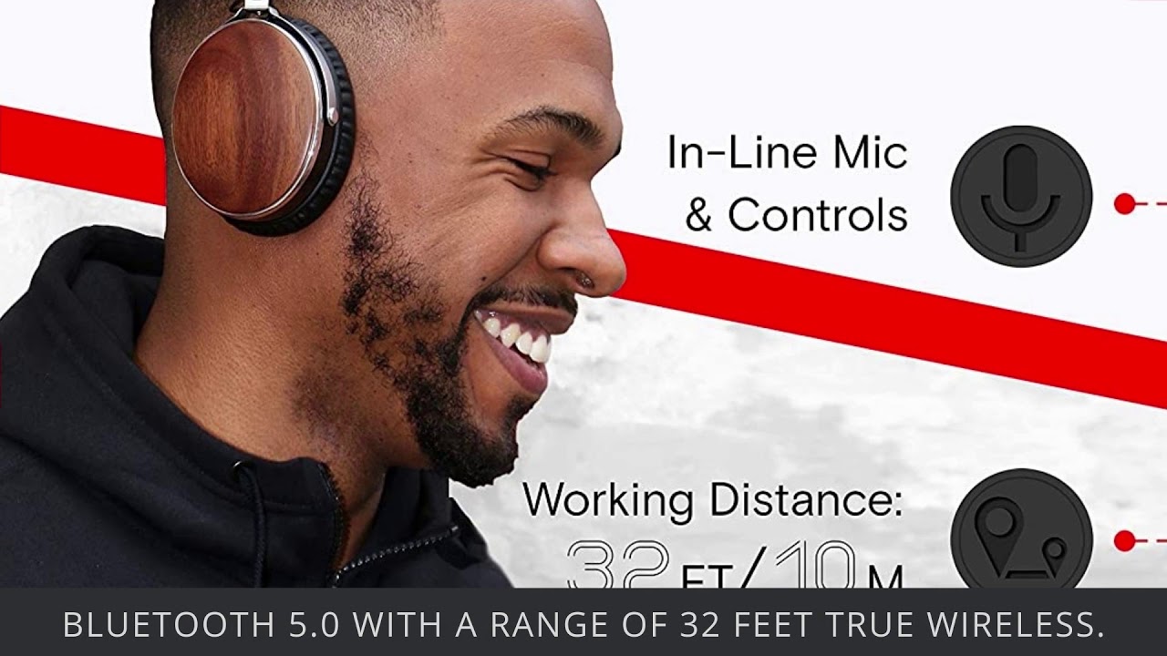 Symphonized Wraith 2.0 Bluetooth Genuine Wood Wireless Headphones with 3.5mm Cable Included