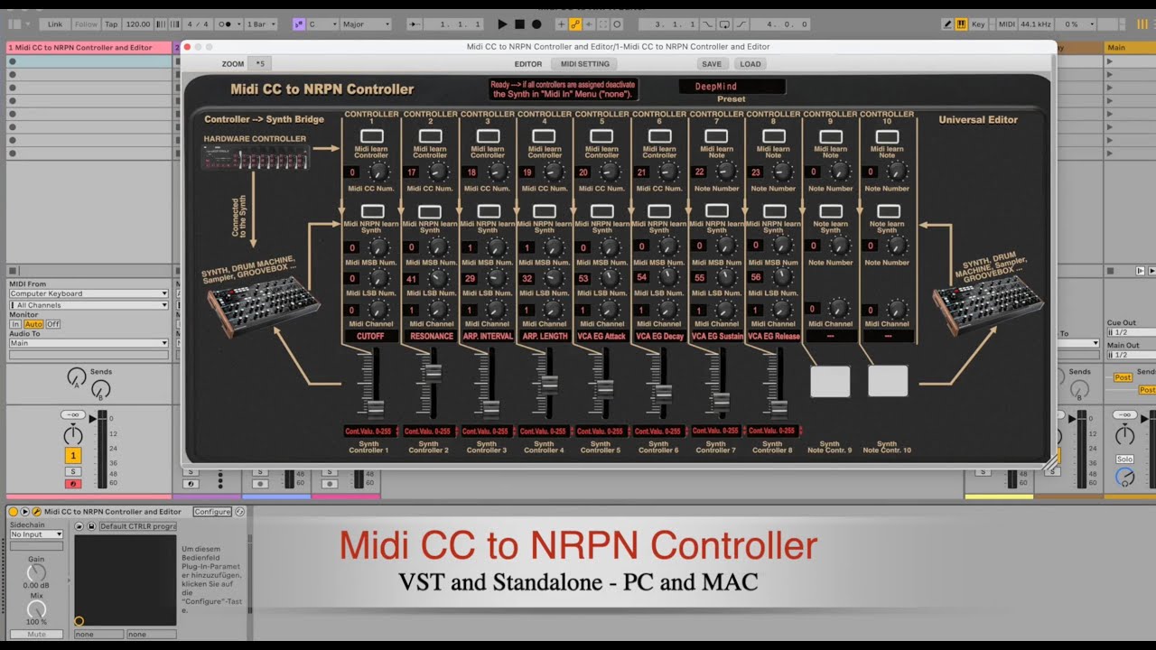 Midi CC to NRPN Editor and Bridge, as VST and Standalone