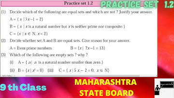 STD 9th / Subject Mathematics Part 1 / Chapter no.1 / Sets / Practice set - 1.2 / Expert with Gauri