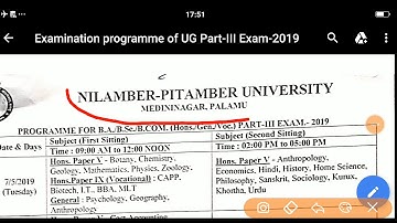 Nilamber-pitamber University programme for B.A/B.SC/B.COM part - 3 exam 2019