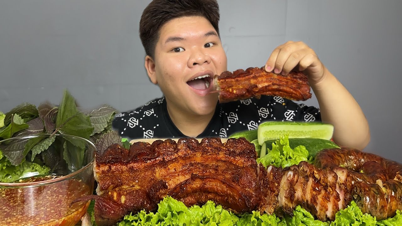 Ba Rọi Dồi Sụn Nướng Lu Ăn Kèm Rau Chấm Nước Mắm Giòn Ngon Hết Sẩy| Dương Doubar