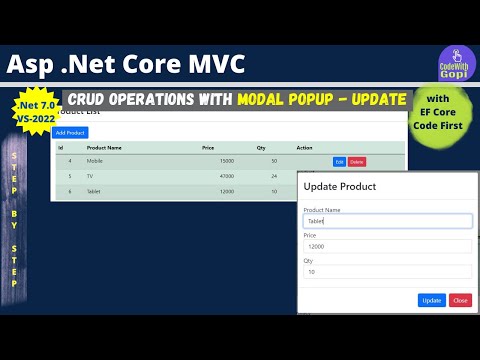 CRUD Operations Using Modal Popup in ASP.NET Core MVC | CRUD Application with ASP.NET Core - Update