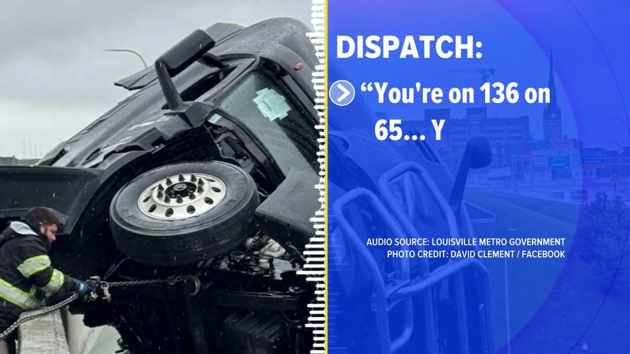 Truck driver rescued while dangling off overpass