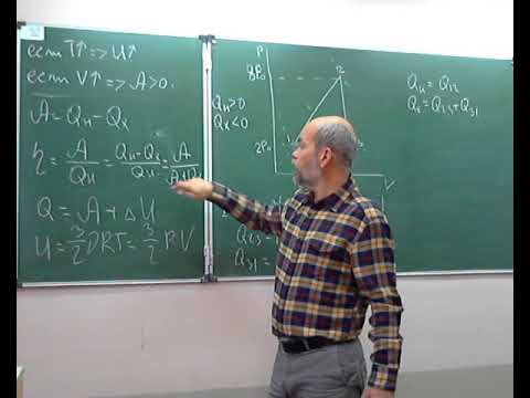 видео лекция, физика 10 класс,пример задачи на определение кпд цикла 18-19