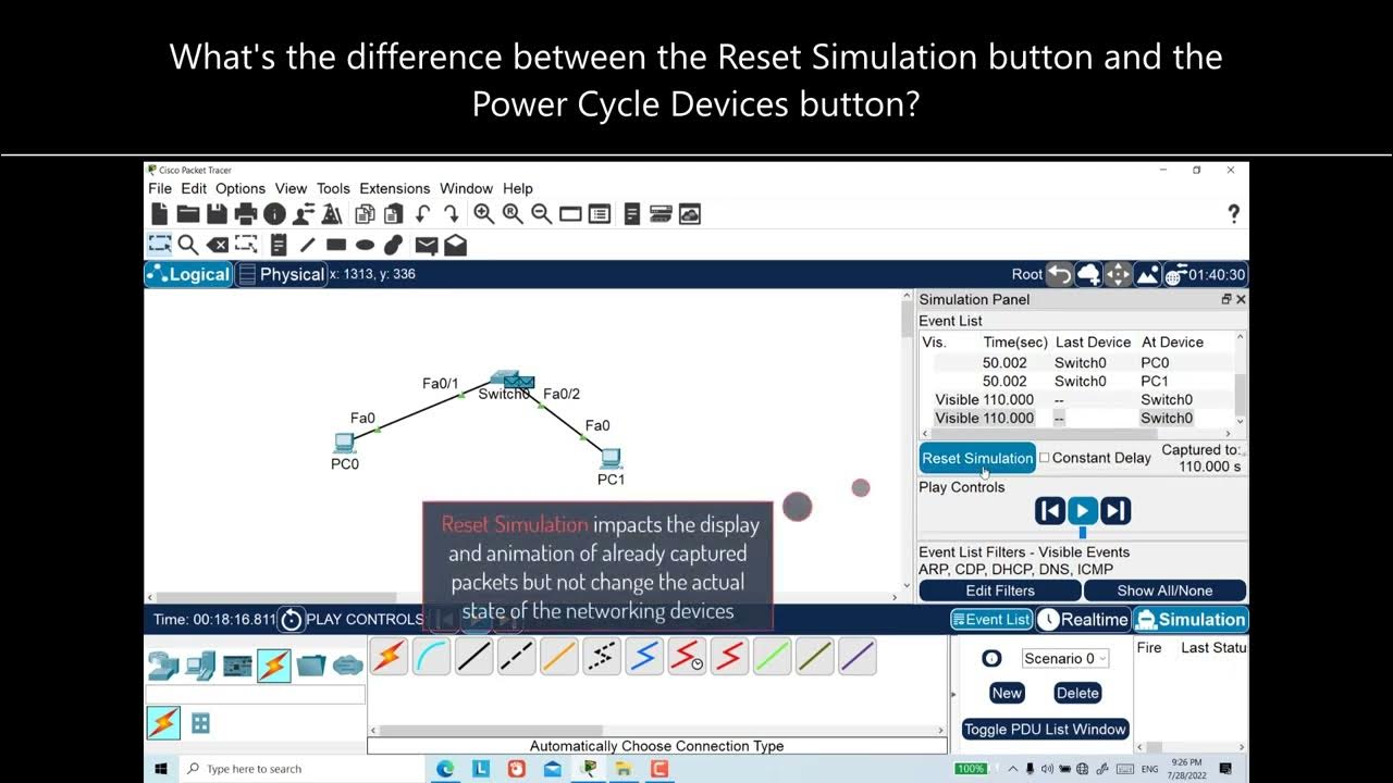 Packet Tracer FAQ What is the difference between Reset Simulation & Power Cycle Devices? YouTube