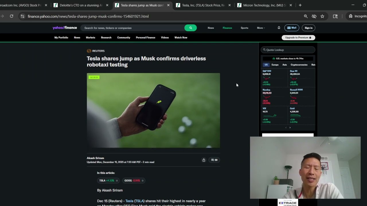 Ep 223 Selling Call Options. TSLA Taxi news. Lobsided AI spending Dec 15 2025