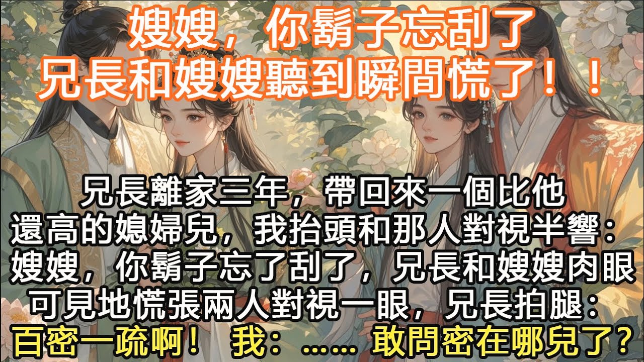 完結沙雕搞笑甜文：嫂嫂，你鬍子忘刮了，兄長和嫂嫂聽到瞬間慌了！！兄長離家三年，帶回來一個比他還高的媳婦兒，我抬頭和那人對視半響：嫂嫂，你鬍子忘了刮了，兄長和嫂嫂肉眼可見地慌張兩人對視一眼，兄長拍腿