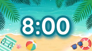 8 Minute Classroom Timer | Summer Beach Theme | Silent With Ukulele Alarm