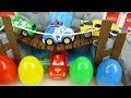 Car toys surprise eggs and Poli cars road play