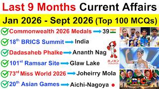 Last 9 Months Current Affairs 2026 | Current Affairs 2026 | Top 100 Monthly Current Affairs 2026