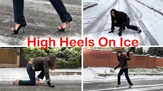 Seven pairs of High Heels on Slippery Ice, High Heels on Ice Comparison, High Heels on Snow (# 1339)