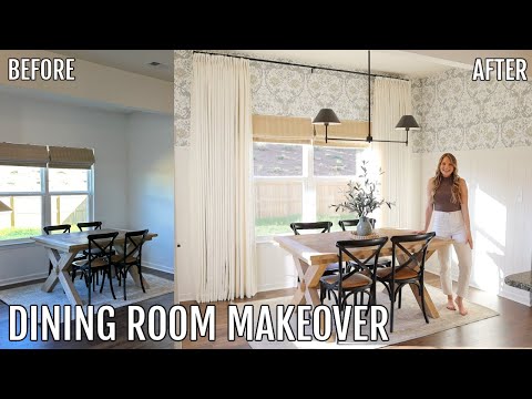EXTREME DINING ROOM MAKEOVER | traditional cottage inspired | wallpaper, wainscoting, & more!