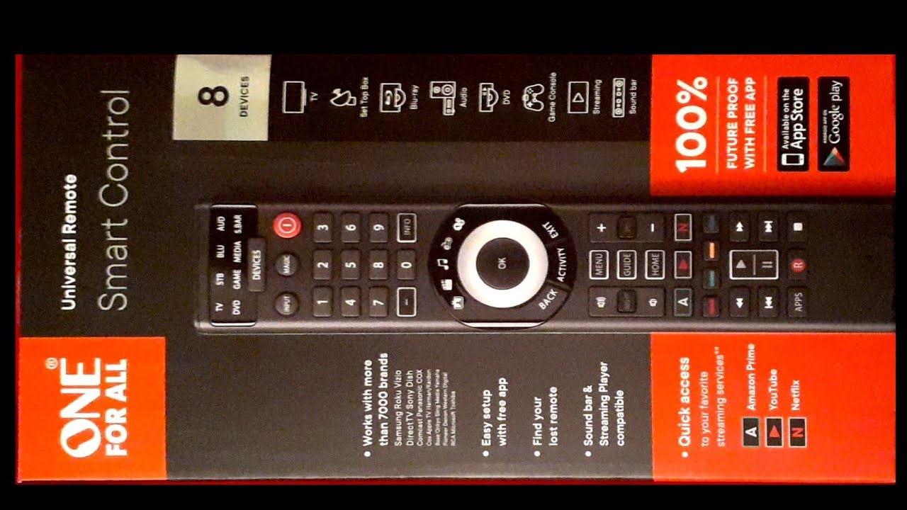 Universal Smart Remote Control One For All Unboxing. it uses code