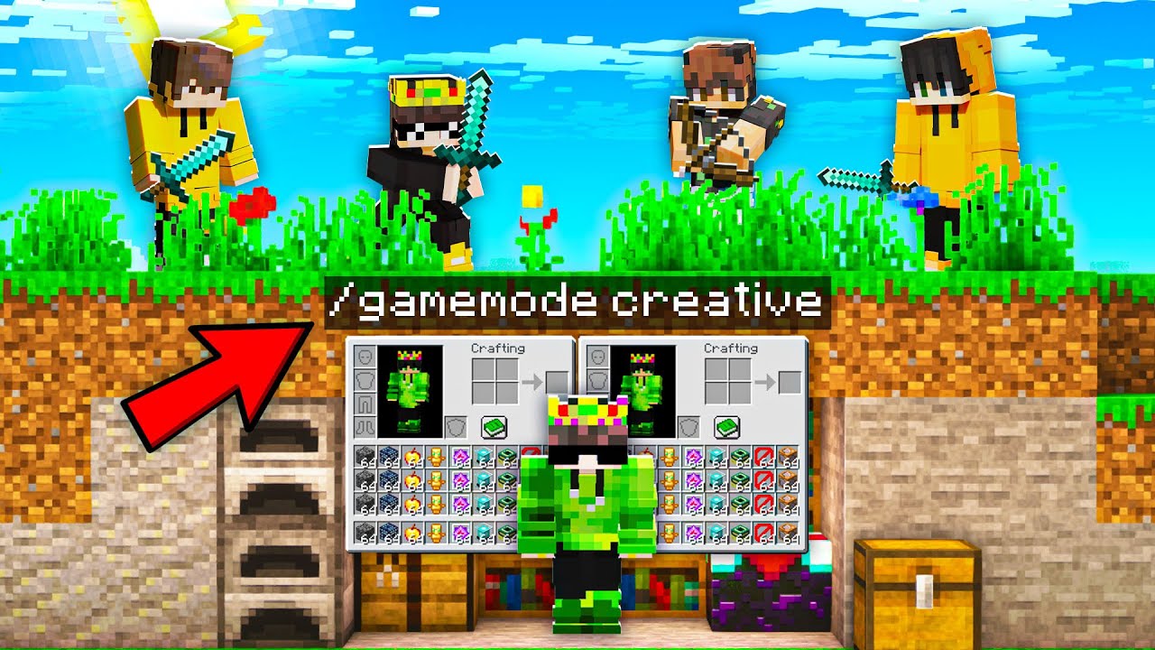 Minecraft Manhunt (1V3) But I Secretly Used CREATIVE Mode...