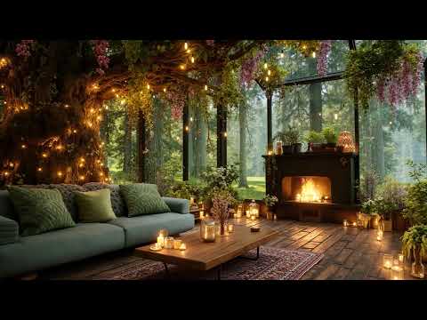Stress Relief in Minutes 🌧️ Forest Rain, Smooth Jazz & Cozy Fireplace Atmosphere