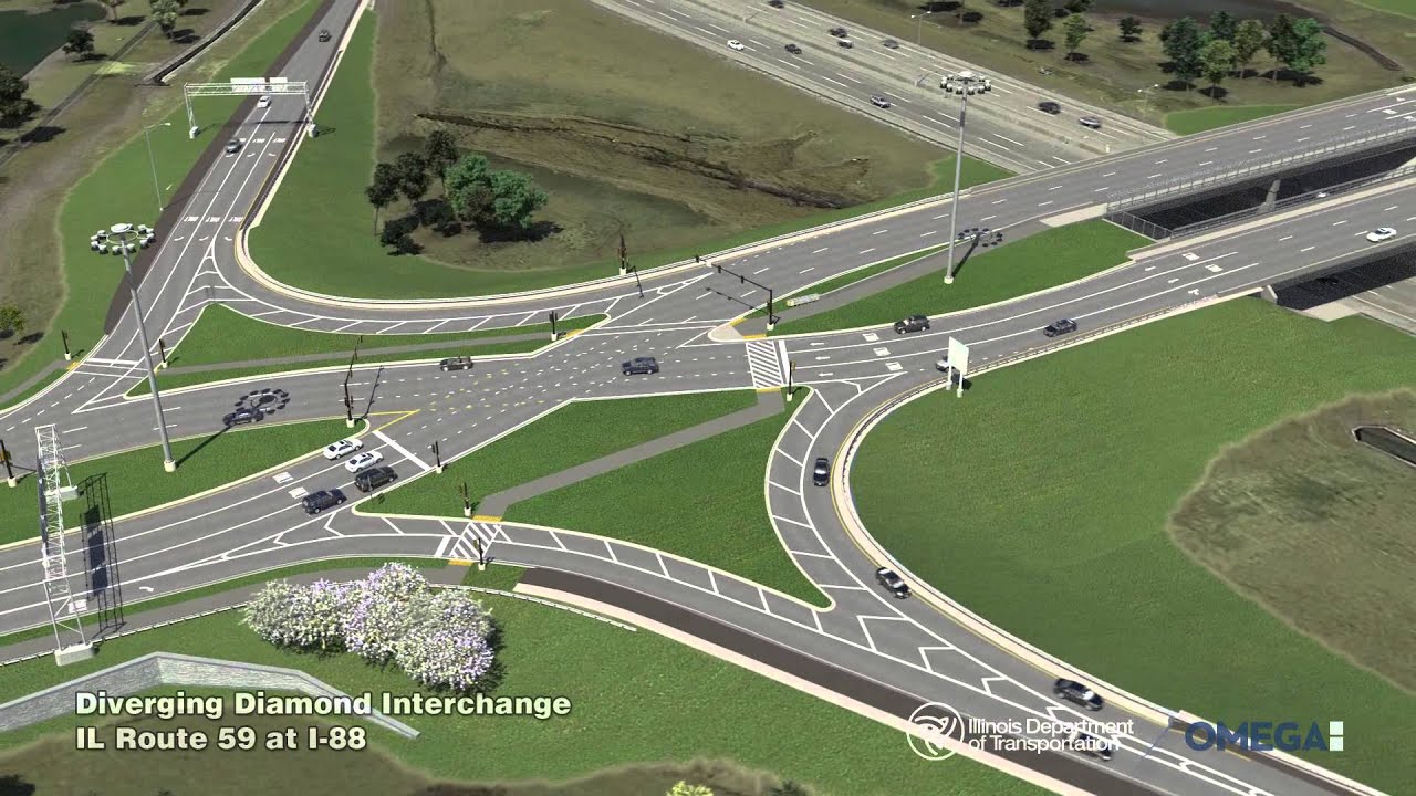 IDOT Diverging Diamond Interchange - I-88 & Route 59 - YouTube