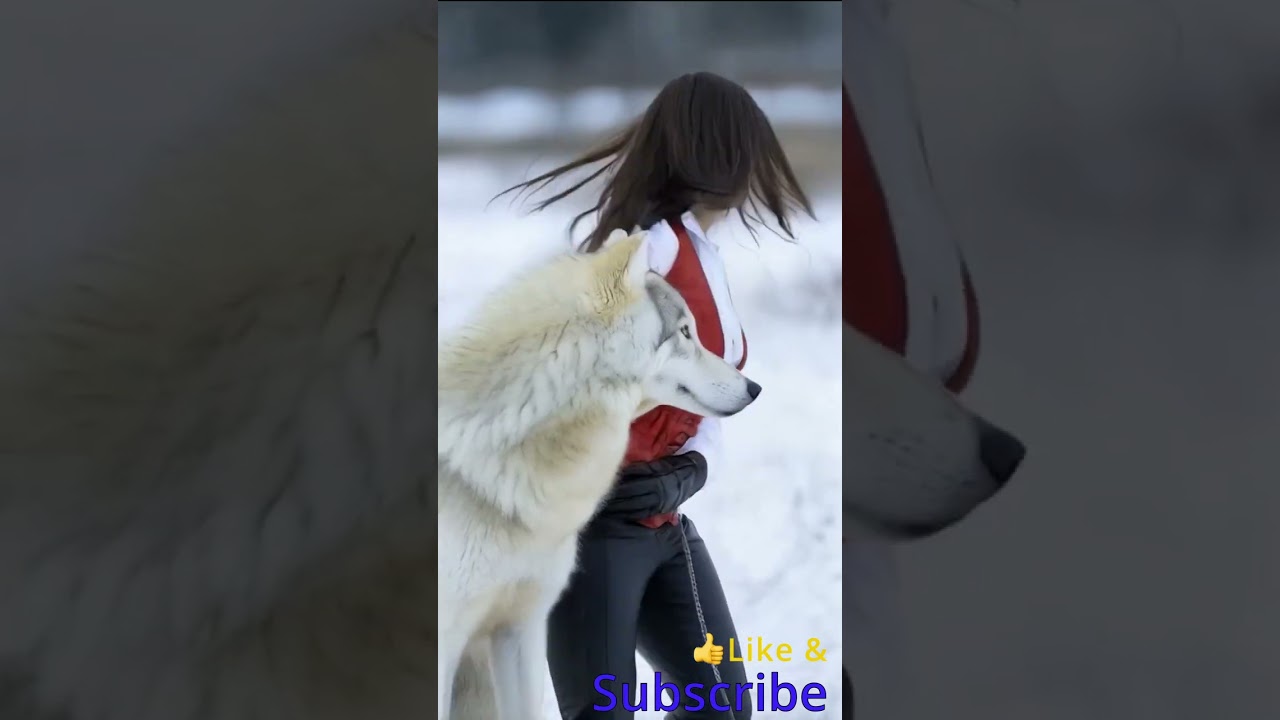 Beautiful Girl and Majestic Trained Wolf in Stunning Connection