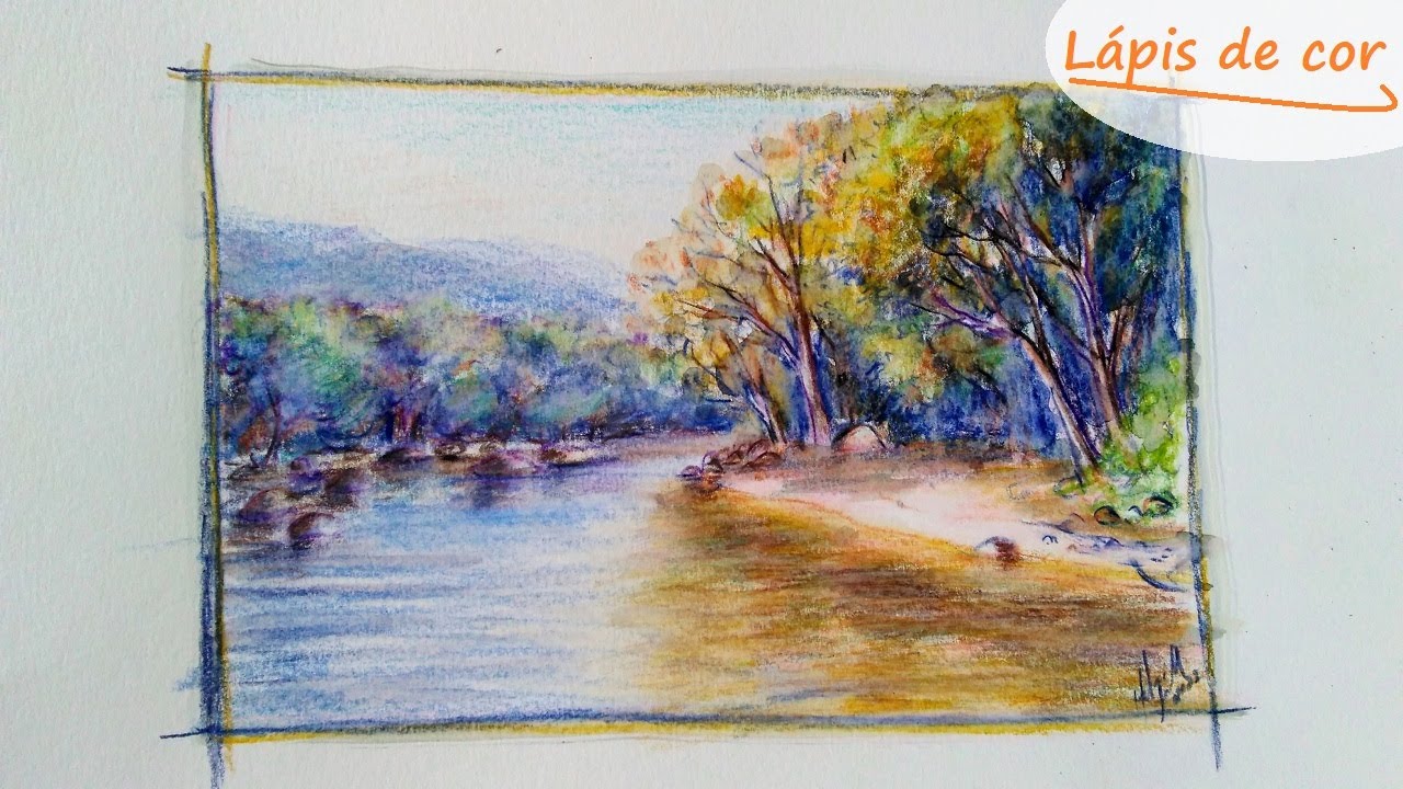 REFLEXO na ÁGUA do RIO com LÁPIS de COR!! SIMPLES e FÁCIL de DESENHAR!!