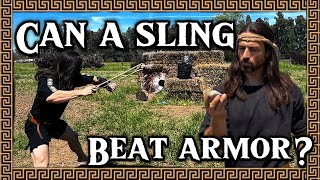 Testing the blunt impact of a sling against an armored opponent