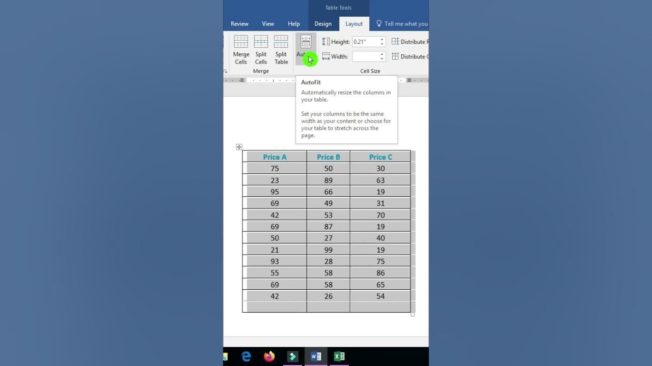 Shortcut For Autofit In Word