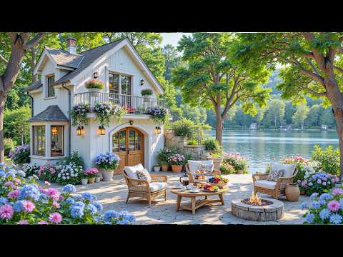 A Peaceful Summer Lakeside Cottage Morning 🌿Relaxing Piano Music & Campfire For Reading, Studying