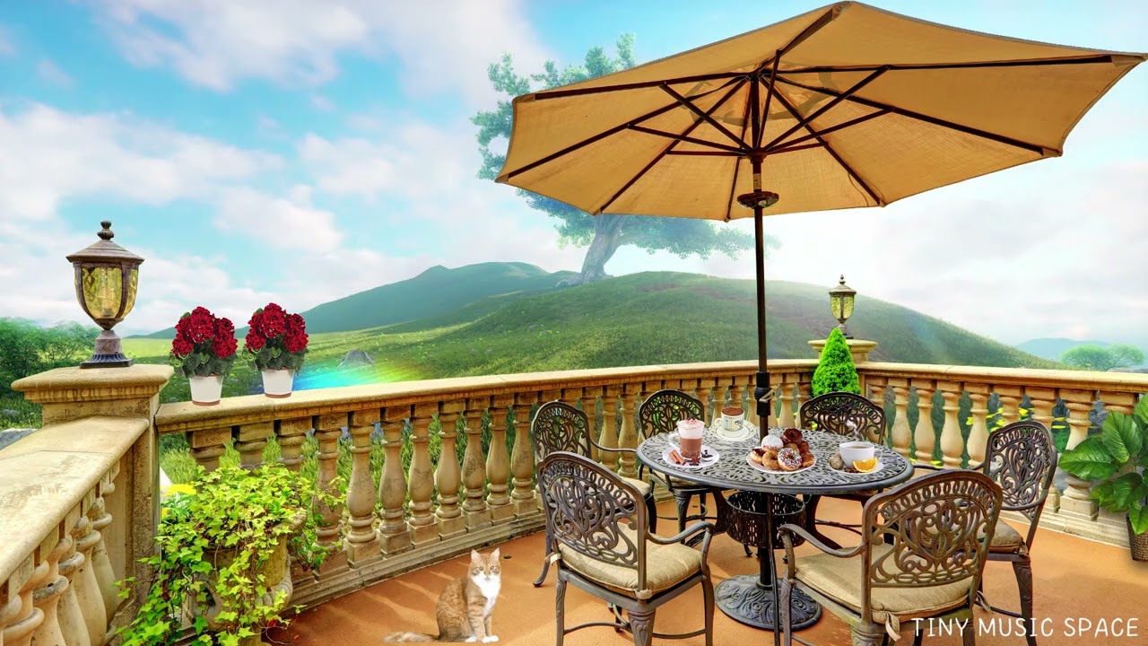 Spring Terrace Cafe Ambience |  Relaxing Xaxophone Jazz Music with Chill Grasslands